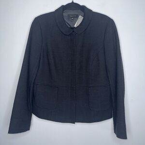 Talbots Women’s Textured Full Zip Jacket Peter Pan Collar Black Size 14 NWT